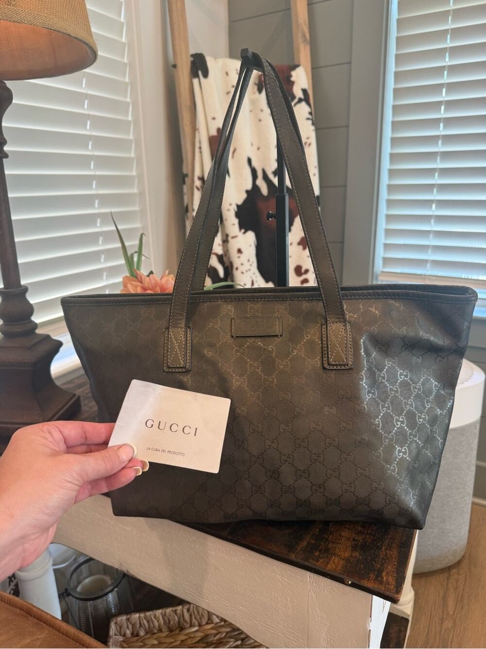 Gucci GG Gunmetal Color Metallic Implementation Tote 211137 212792
